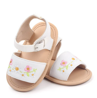 girls floral denim white sandals