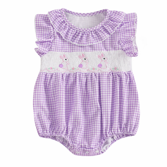 baby girls gingham easter smocked lavender romper