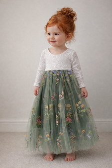 baby toddler sage spring floral flower girl dress lace