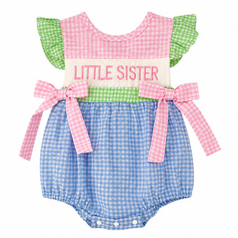 baby girls embroidered little sister romper