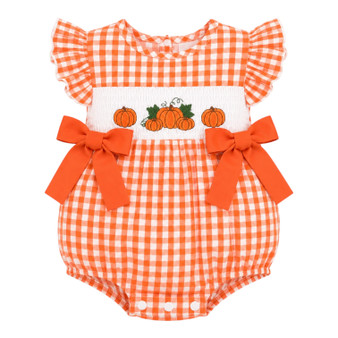 baby girls pumpkin smocked romper