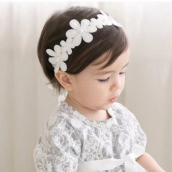 Abigail Floral Headband with Pearl Accents