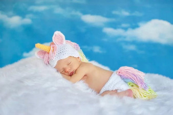 Unicorn crochet baby girl photography prop.