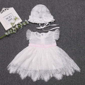 pink and white baby christening gown