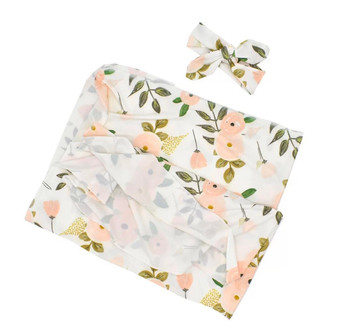 baby floral print swaddle wrap with headband