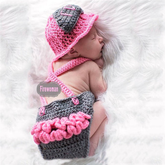 baby girl firefighter crochet photography prop