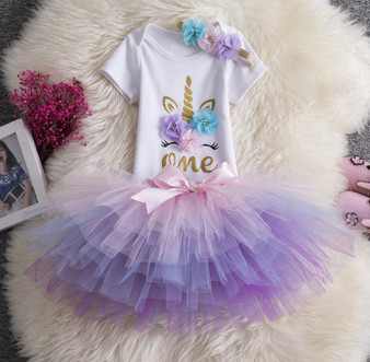 Purple unicorn first birthday baby outfit