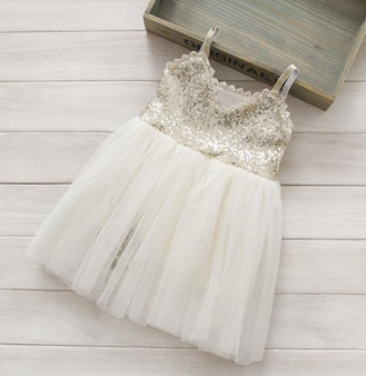 girls champagne sequin flower girl dress