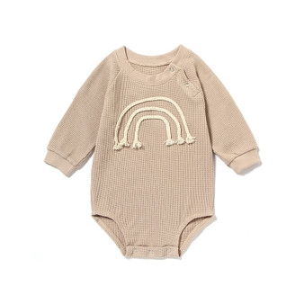 Baby waffle knit romper with rainbow design