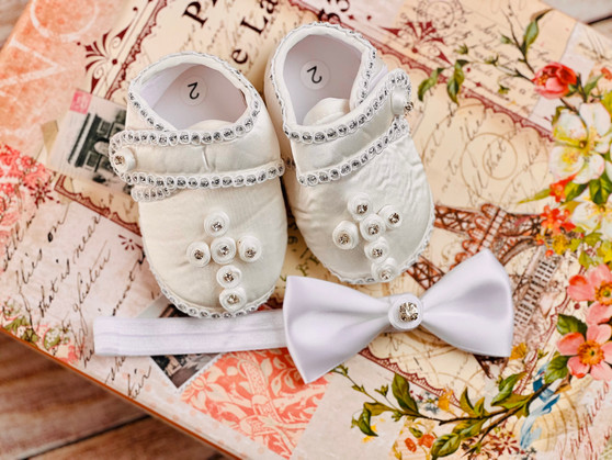 baby cross baptism shoes and headband set