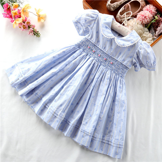 baby girls blue floral smocked dress