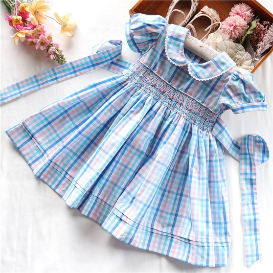 toddler girls blue gingham smocked dress