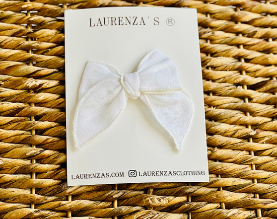 girls linen white bow clip