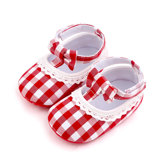 red and white gingham baby girls shoes