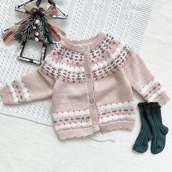 girls pink fair isle sweater