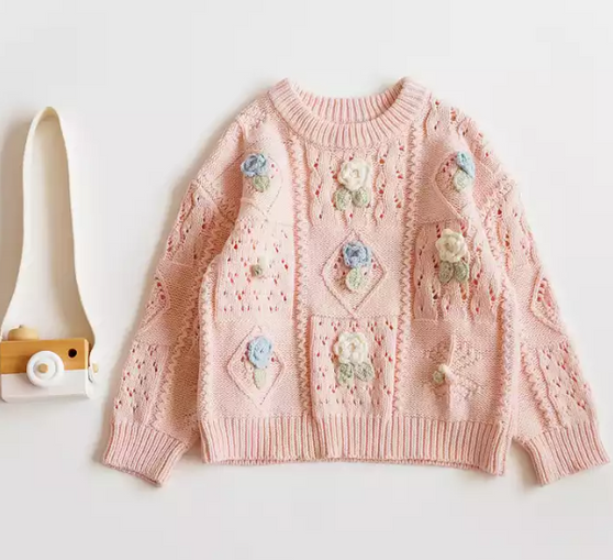 girls pink floral cardigan sweater