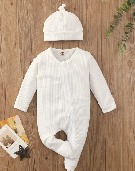 baby girls boys white waffle knit zip footie