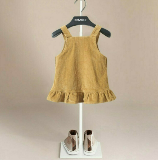 Corduroy Frock With Mustard Embroidered Shrug