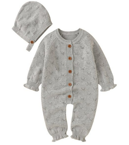 baby girls grey romper with bonnet