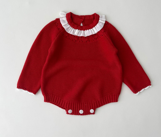 baby girl red crimson sweater romper