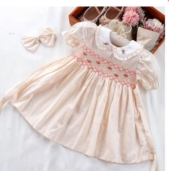 toddler baby peach smocked dress