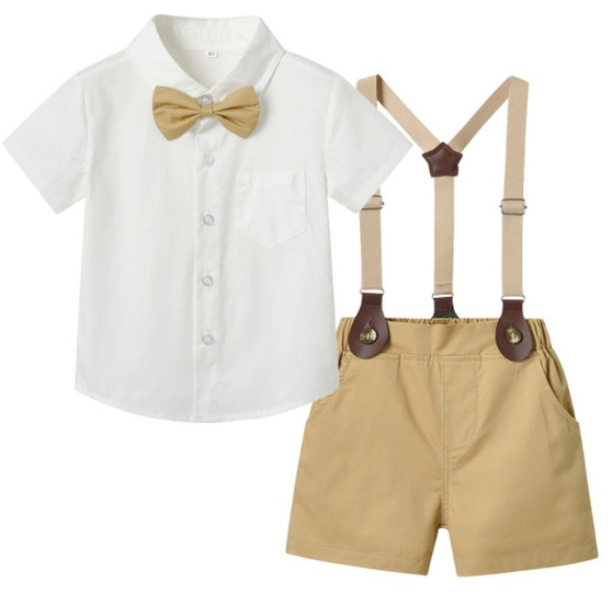 baby boys khaki and white suspender outfit