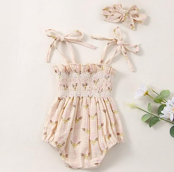 baby girls floral smocked romper