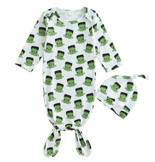 baby girls boys halloween monster print knotted gown with hat