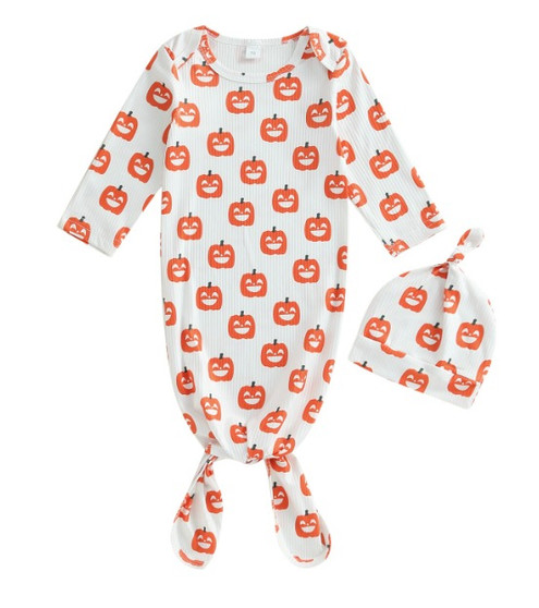 baby girls boys halloween pumpkin knotted gown with hat