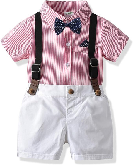 boys red and white suspender set