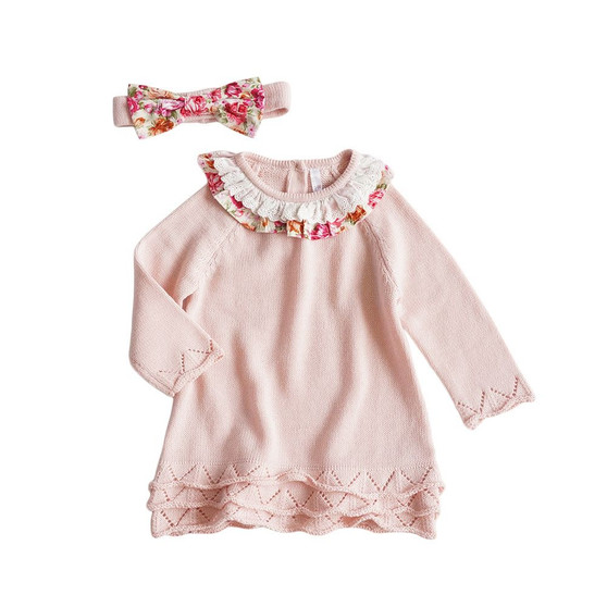 baby girl floral knit dress with headband