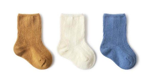 girls boys baby three pack socks mustard, cream, blue