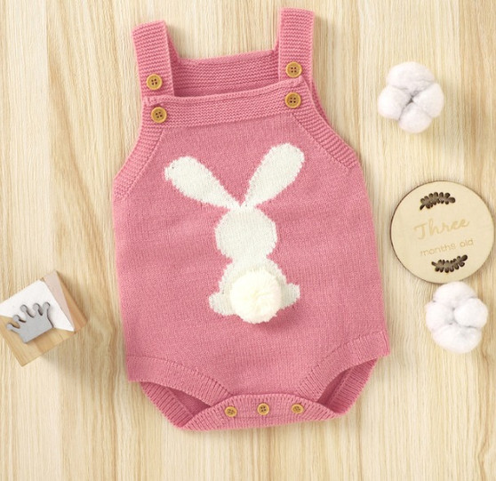 baby girls pink bunny knit romper