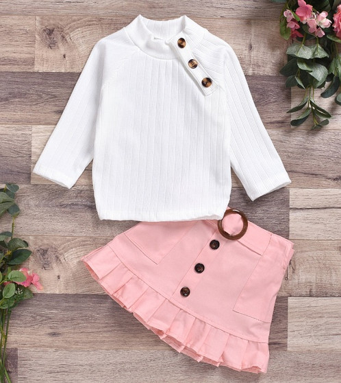 girls pink skirt with white shirt set