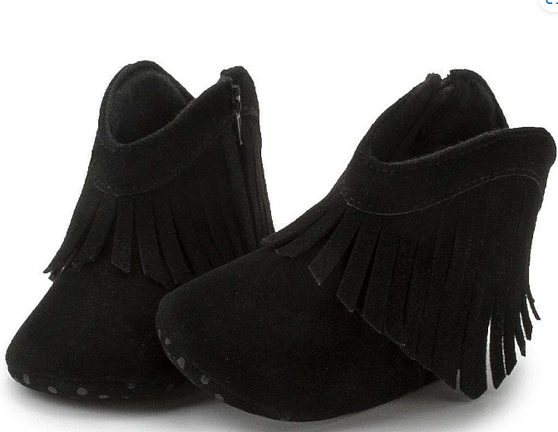 baby girls black fringe boots