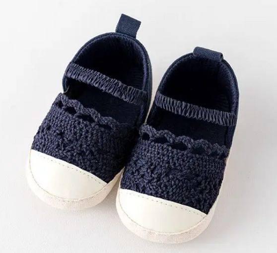 baby girls navy crochet flats