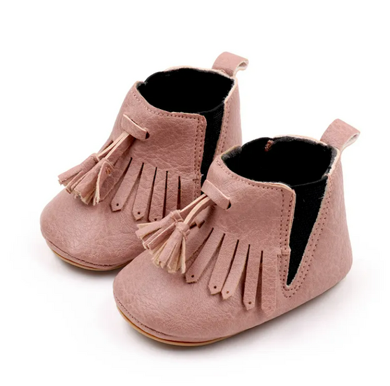 baby girls mauve leather boots fringe