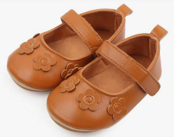 baby girls brown floral leather flats
