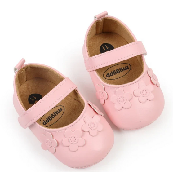 baby girls pink floral leather flats