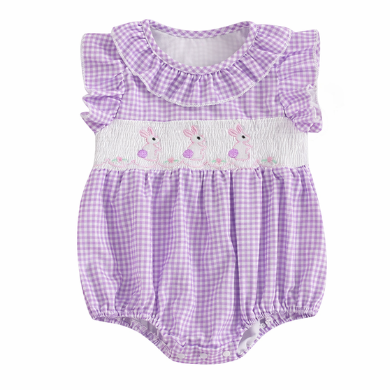 baby girls gingham easter smocked lavender romper