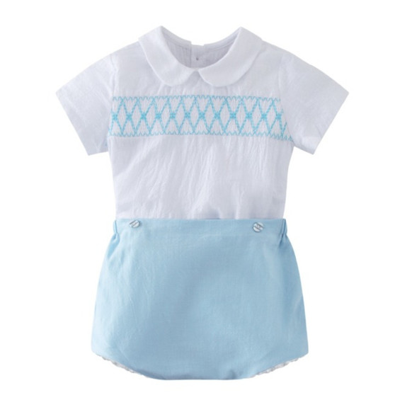 baby toddler boys blue smocked easter outfit set