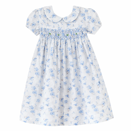 girls blue smocked floral dress