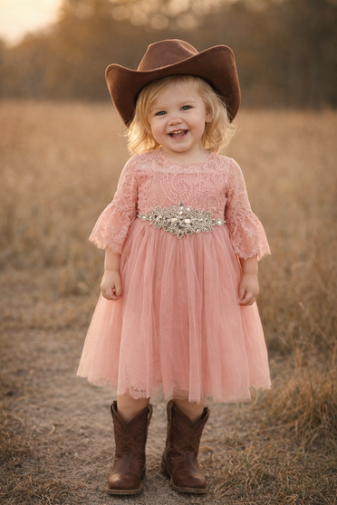 girls toddler baby rose pink country lace flower girl dress