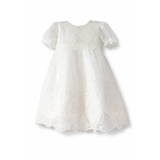baby girls short sleeve baptism dress with bonnet