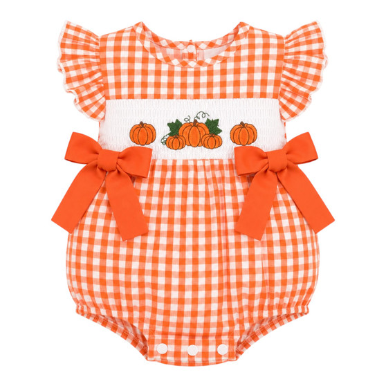 baby girls pumpkin smocked romper