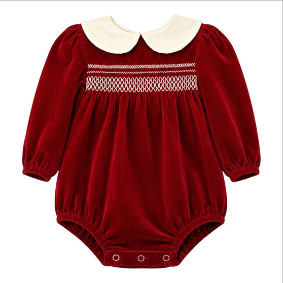 baby girls smocked christmas red romper