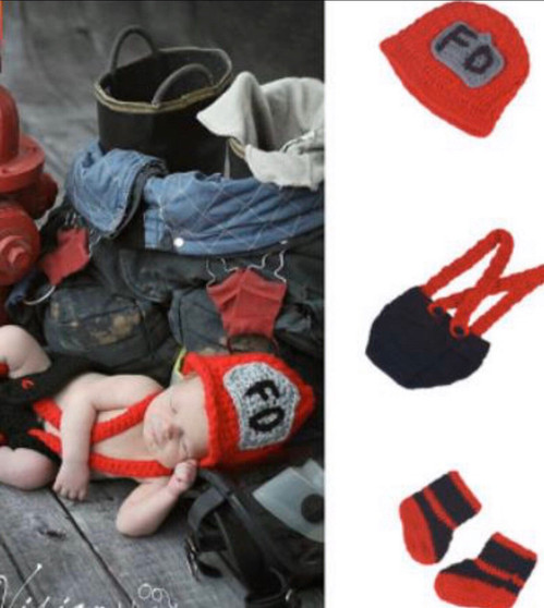 Fireman Photography Prop Baby Crochet Boy Knit