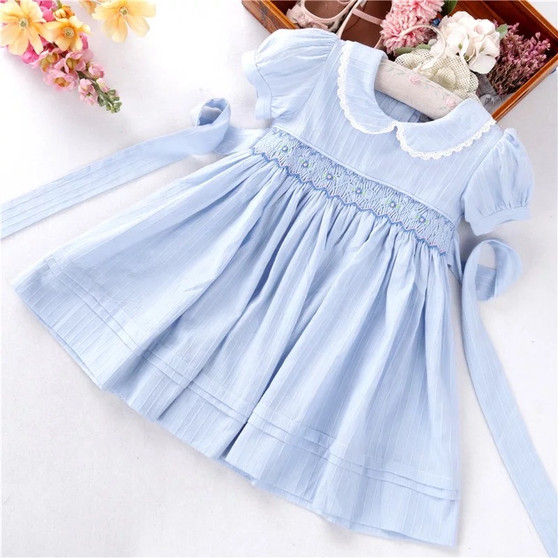 Baby girls blue smocked dress