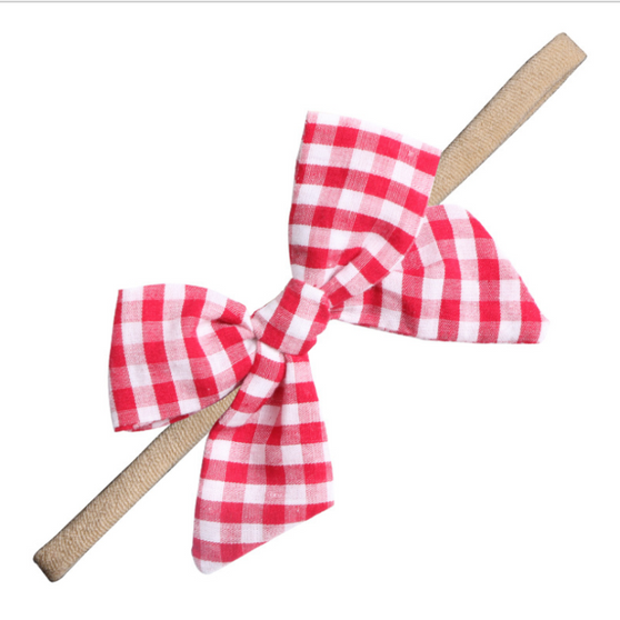 Baby toddler red gingham bow headband