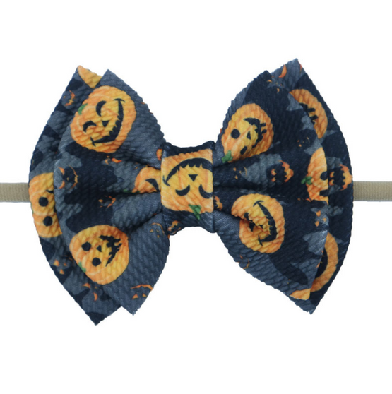 baby girls pumpkin jackolantern bow nylon headband